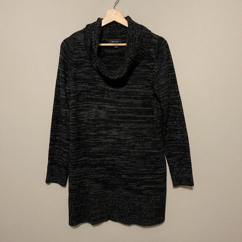 AB Studio Cowl Neck Mini Sweater Dress, Marled Black, L